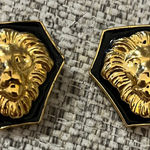 Anne Klein Vintage Gold Tone and Black Lion Head Earrings Photo 0