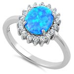 Sterling Silver SIZE 6 925  Oval Blue Lab Opal CZ Ring Photo 0