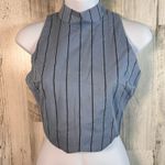 JOA LA Crop Top XS | Blue Pinstripe | Scalloped Edge | NWT | Cotton | MSRP $78 Photo 0