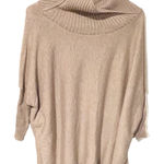 Mer/Sea Pullover High Neck Sweater OS One Size Boxy 3/4 Sleeves Soft Side‎ Slits Tan Photo 0