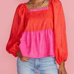 CROSBY by Mollie Burch NWOT Crop Top in Pink/Scarlett Balloon Sleeves, Size S Photo 0