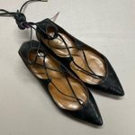 Aquazzura Christy Flat Black Leather Tie Up Lace Ankle Gold Plated EUR Size 35.5 Photo 2