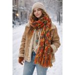 Vintage Boho retro loose weave scarf with fringe Orange Photo 1