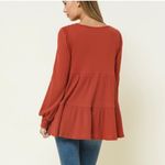 Long Sleeve Layered Tiered Russet Red Boho Chic Top NWT Size M Photo 2
