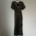 DKNY NEW  Women's Foil Chiffon Ruffle Skirt V-Neck Dress Size US 2♟️ Photo 3