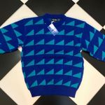 IZOD NWT Vintage Club 80s Knit Sweater Deadstock Geometric AOP Blue Turquoise M Photo 1
