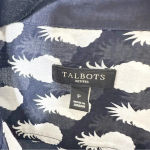 Talbots  Cotton Pineapple Print Black‎ White Button Down Top Size Petite Photo 1