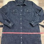Lands' End Lands’ End stretch cotton denim belted shirt dress indigo blue XL Tall Photo 6