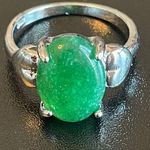 S925 silver green jade heart ring size 9 Photo 0
