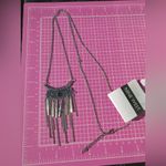 Nine West silver tone tassels half moon black pearl necklace 37+2” adjustable Photo 2