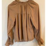 American Eagle Outfitters Puff Sleeve Linen Tie Neck Blouse Tan Women's Medium Photo 1