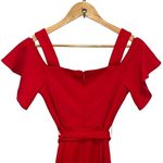 Calvin Klein Womens Cold Shoulder Flutter Sleeve Tie Belt Jumpsuit Red Size 2 Photo 2