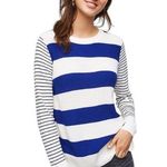 Loft Blue, Black & White Striped Color Block Sweater Photo 0