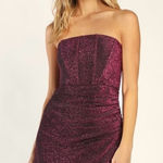 Lulus Lulu’s NWT Sensational Shine Purple Strapless Mini Dress corset top w/boning SM Photo 0