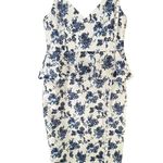 En Saison A Sight To See Peplum Midi Dress Womens L Navy Blue Floral Jacquard White Size L Photo 13