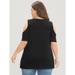 Bloomchic  Plain Cold Shoulder Contrast Lace T-Shirt Black 14-16 Photo 1