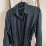 Ralph Lauren Lauren black button front long sleeve waist tie midi dress Photo 1