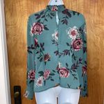 About A Girl Teal Floral Sheer Long Sleeve Top Size Medium Photo 3