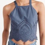 Abercrombie & Fitch Blue Halter Crop Top with Lace and Scallop Details Photo 0