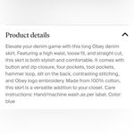 Obey  100% Cotton Juniper High Waist Loose Fit Pockets  Midi Denim Skirt size 26 Photo 5