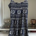 Nine West Grecian Dress Old Money Scoop Neck Cocktail Dress Navy and White Sz 4 Photo 4