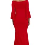 #4 Maternity Retro Off Shoulder Flare Sleeves Mermaid Gown Maxi PhotographyDress Red Size undefined Photo 7