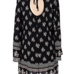 Xhilaration Long bell sleeve black and pink boho keyhole back dress with pockets size medium Photo 1