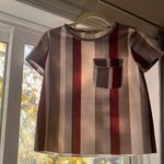 ZARA  | Striped Scuba Top Taupe Ivory Burgundy Short Sleeve Small Photo 0