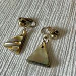 Triangle Dangle Abalone Clip On Earrings Vintage “Lusera” Brown Neutral Beachy Jewelry Green Photo 7