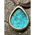 BARSE Vtg 925  Genuine Teardrop Turquoise Pendent Brown Leather Boho Necklace Photo 4