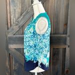 New York & Company Blouse Ombre Floral Pattern Pleated Neckline Zip Up Blue XS Photo 2