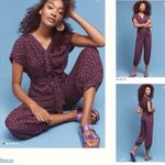 Maeve ANTHROPOLOGIE  Geoscope Jumpsuit Purple Printed Rayon Button Front Sz S Photo 1
