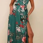 Lulus Still The One Emerald Green Floral Print Satin Maxi Dress Size S Photo 0