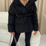 ASOS Black tie waist belted puffer jacket coat Photo 0