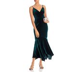 AQUA  Green Velvet Sleeveless V-Neck High-Low Midi Sheath Cocktail Dress Size 6 Photo 8