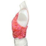 ZARA  Orange Pink Floral One Shoulder Linen Blend Spaghetti Ruched Crop Top Sz M Photo 2