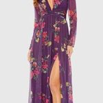 Mac Duggal Long Sleeve Ruched Top Deep V-Neckline Gown Purple Size 10 NWT #68558 Photo 0