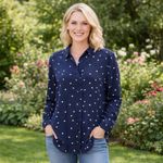 Sézane Sezane Ann 100% Silk Blouse Polka Dot Button Down Top Navy Luxury US 4 FR 36 Photo 1