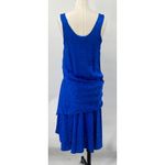 Vintage 80s Silk Drop Waist Midi Dress Sleeveless Draped Skirt Cobalt Blue 2/4 Photo 7