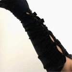 Cornelia James Stretch Velvet Long Black Gloves Bow Details Vintage Dollette Photo 1