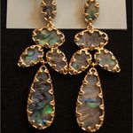 Gold and abalone dangle chandelier statement earrings Photo 4