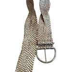 Talbots Wide Leather Woven Silver Metallic Tan Belt Photo 9