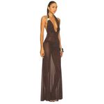 Jaded London Knitted Trim Plunge Dress in Brown 4 New Womens Maxi Gown Photo 2