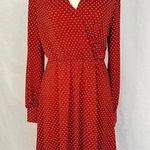 Adrianna Papell Long Sleeve Red Polka Dot V-Neck Midi Dress Medium Elastic Waist Photo 0
