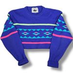 Vintage 90s Summit County Neon Purple Aztec Knit Cropped Crewneck Sweater Small Photo 0