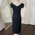 Vintage Made in USA Black Romantic Goth Off Shoulder Sequin Lace Midi Dress M Size M Photo 5