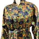 Vintage Floral Belted Blazer Black Gold Green Purple Lapel Flap Crop Blazer EUC Size L Photo 1