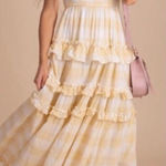 Storia  Sunny Days Tiered Layered Plaid‎ Ruffle Smocked Maxi Dress NWT Sz M Photo 0
