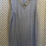 Jane Ashley  powder blue linen dress w/‎ gold trim Photo 2