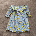 Crown & Ivy  Off Shoulder Floral Ruffle Dress SIZE L – Blue Striped Yellow Flower Photo 0
